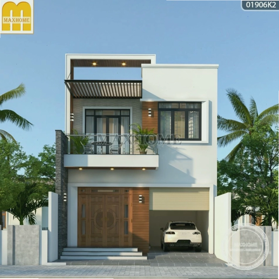 Ngôi nhà 2 tầng mái bằng hiện đại nổi bật với thiết kế độc đáo