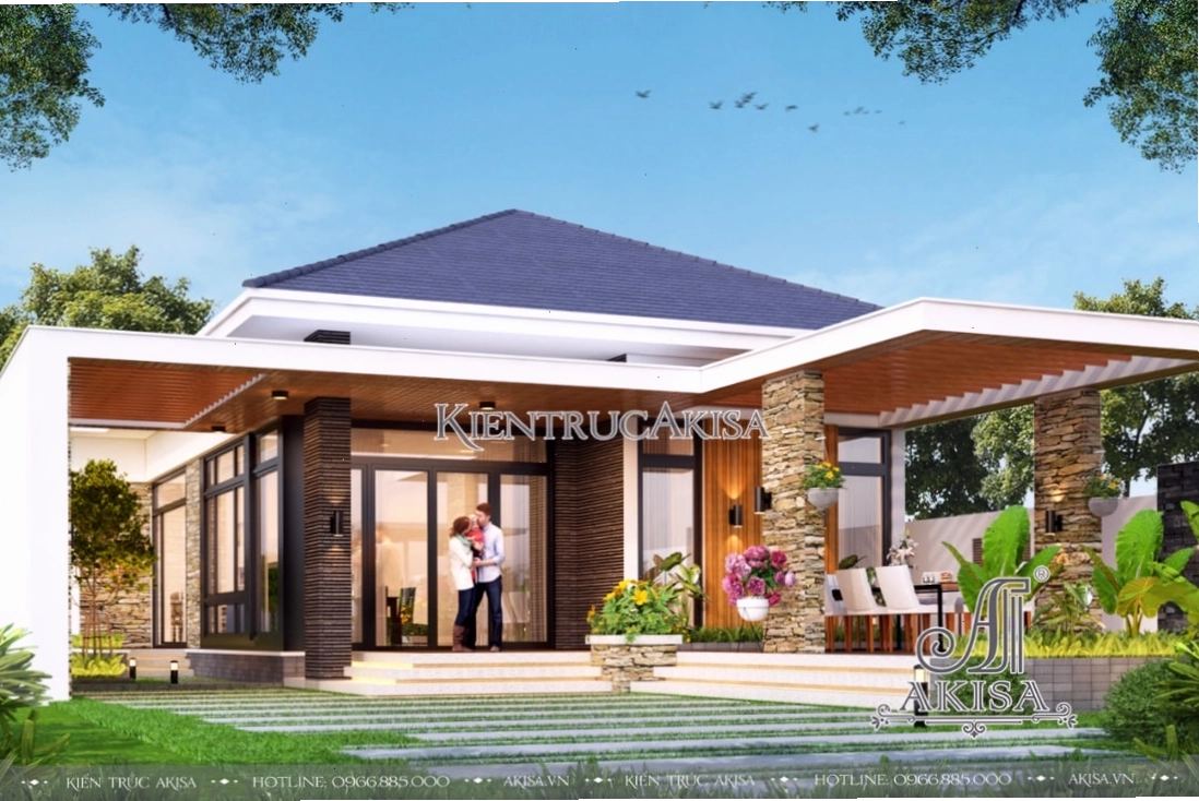 Ngôi nhà chữ L mái Nhật hiện đại với không gian mở