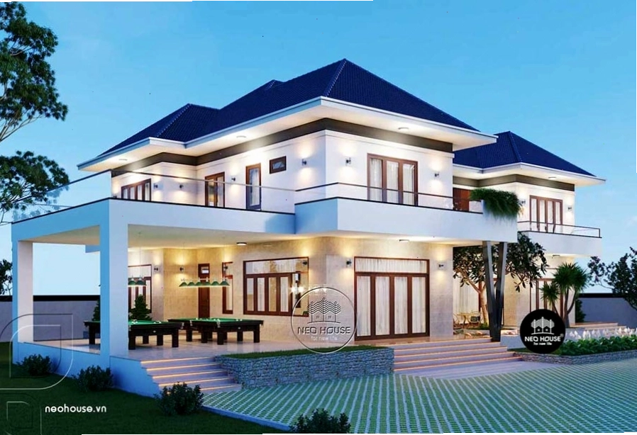Ngôi nhà hai tầng mái Thái với mặt tiền trang nhã, thu hút