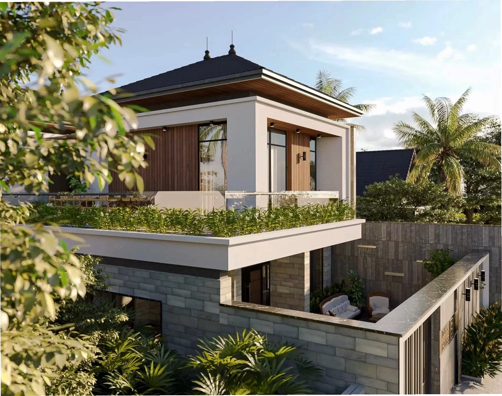 Ngôi nhà mái Nhật 2 tầng 8x10m đẹp ấn tượng với hệ thống cửa kính lớn và ban công thoáng đãng