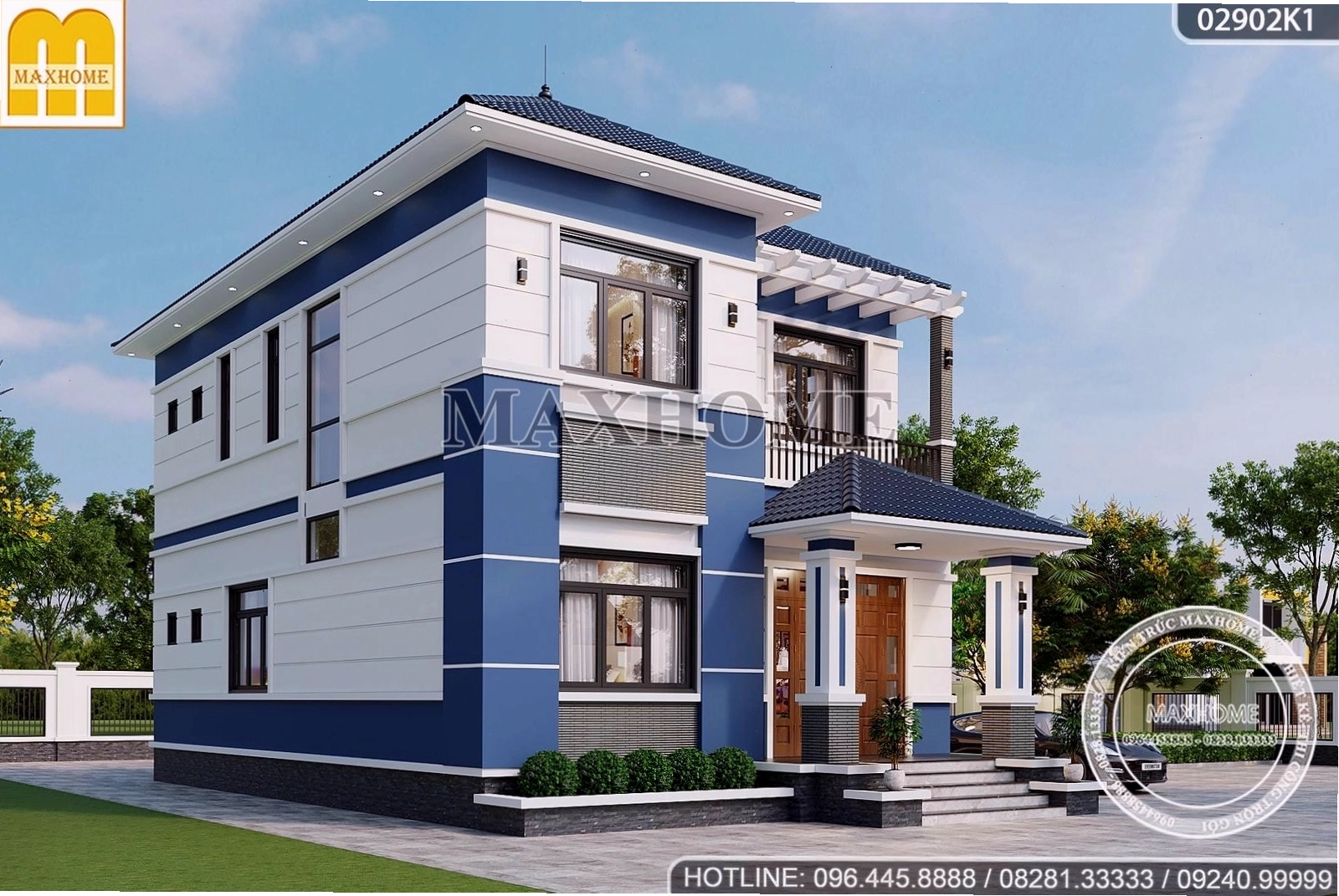 Ngôi nhà mái Nhật 2 tầng với sân vườn xanh mát