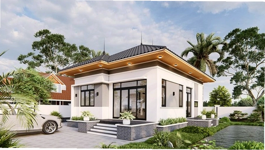 Ngôi nhà một tầng mái Nhật với khoảng sân vườn thoáng đãng