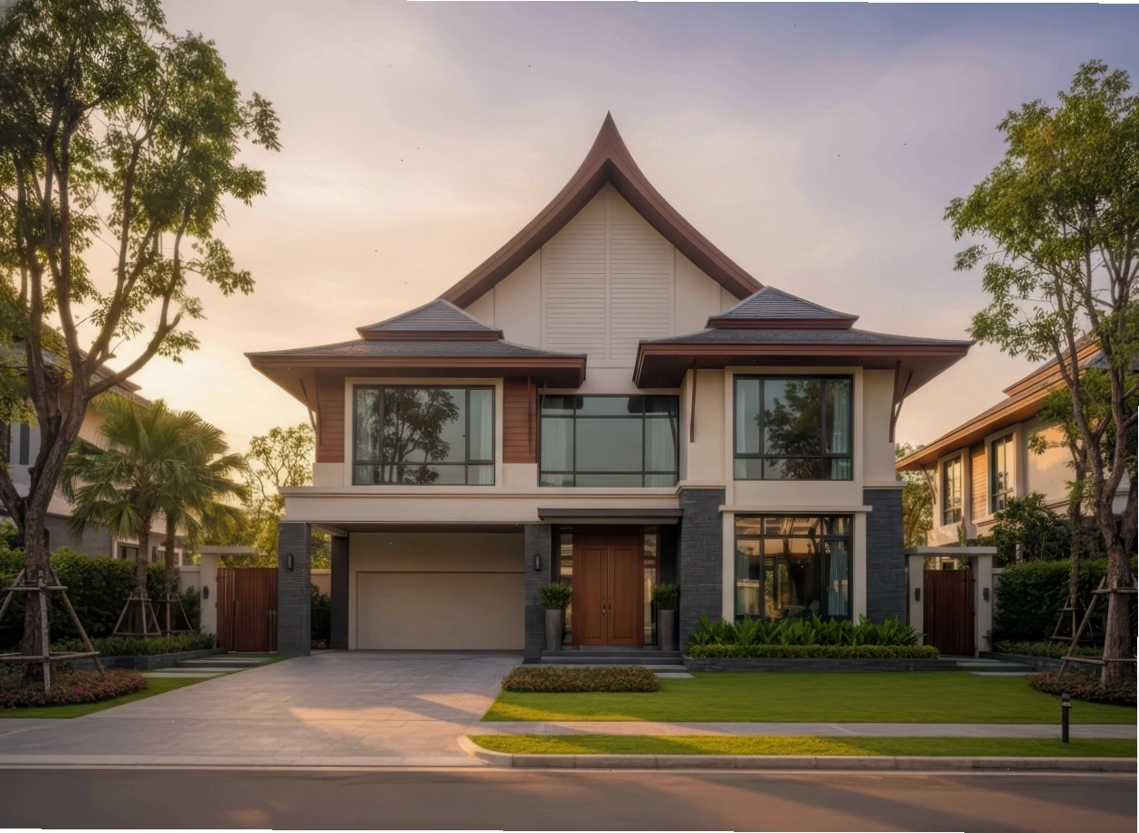 Ngôi nhà phố 2 tầng mái thái với màu sơn ngoại thất trang nhã