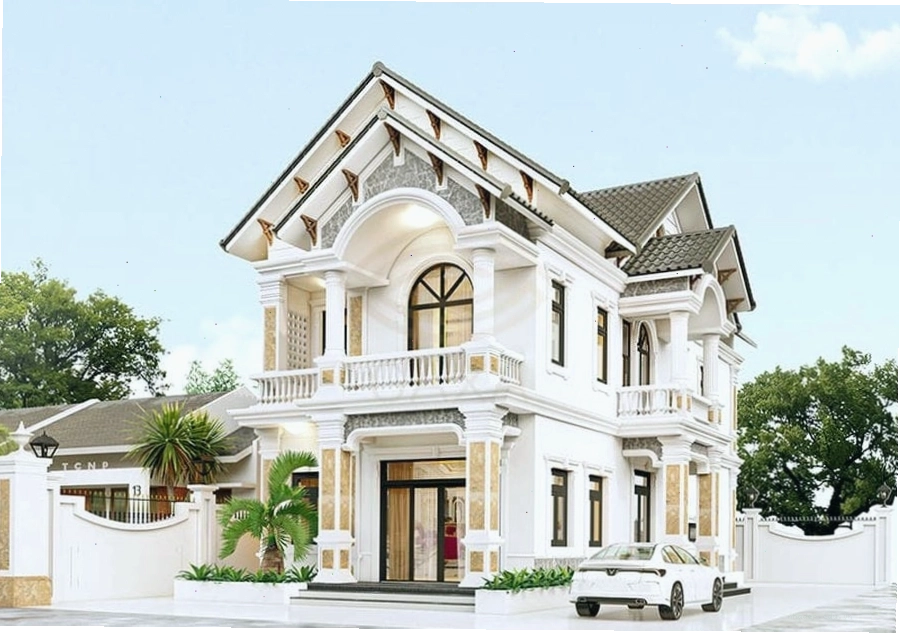 Nhà 2 tầng mái Thái 2 mặt tiền hiện đại