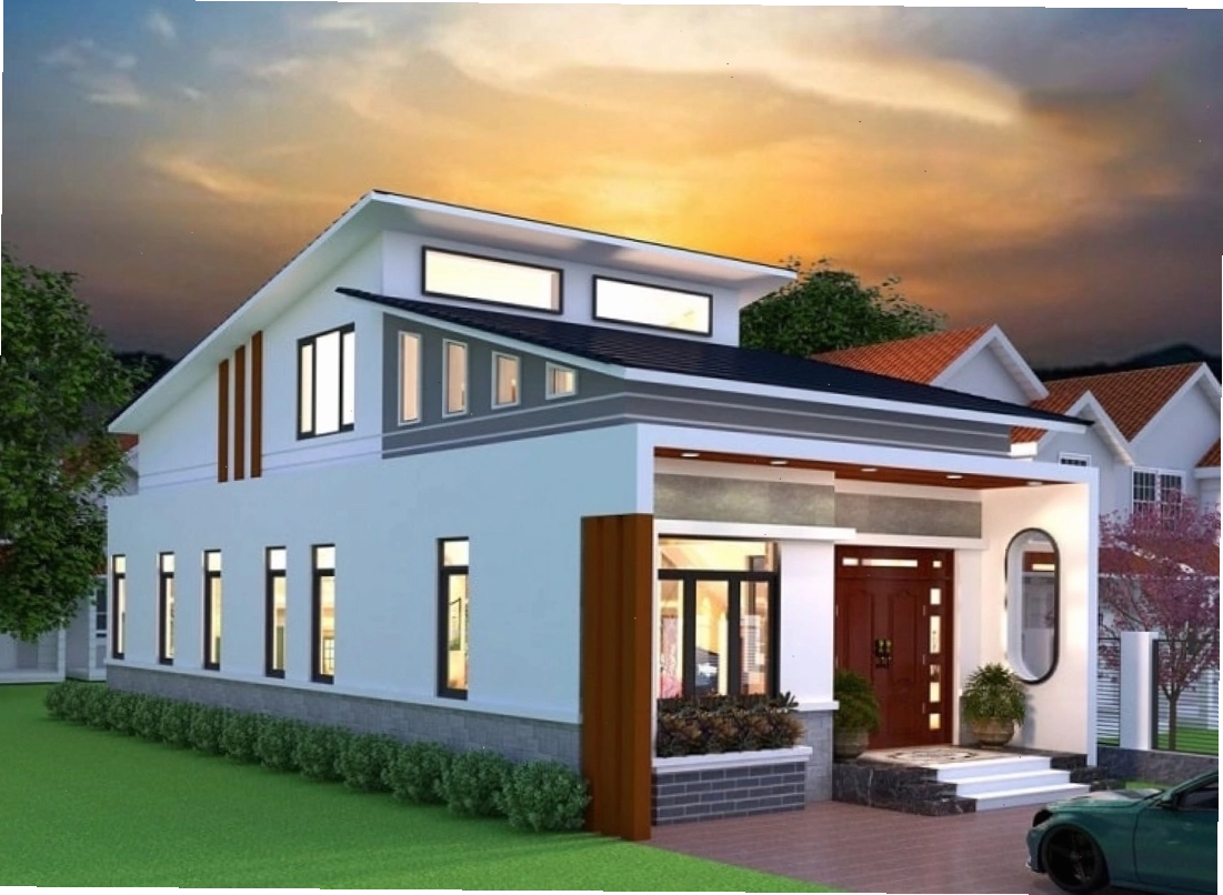 Nhà cấp 4 4 phòng ngủ với kiểu dáng mái lệch độc đáo