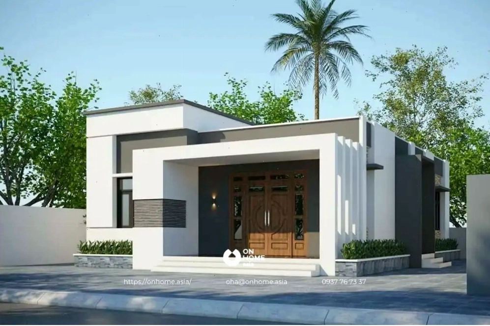 Nhà cấp 4 mái bằng chữ L hiện đại có gara liền kề