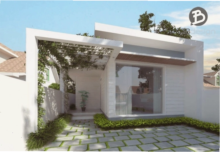 Nhà cấp 4 mái bằng chữ L tận dụng diện tích mái nhà làm sân phơi