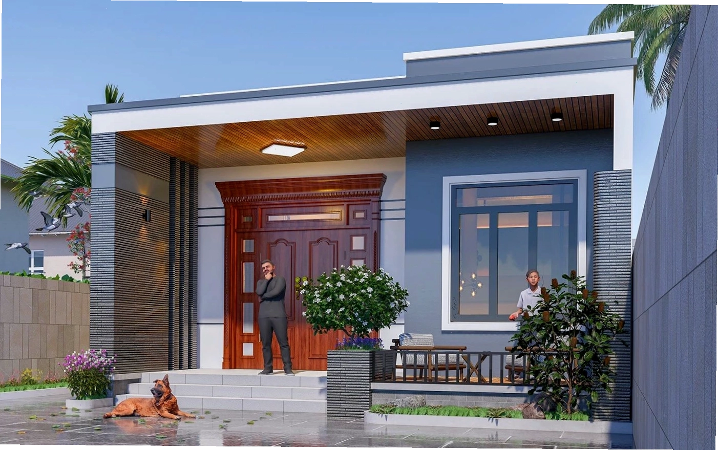 Nhà cấp 4 mái bằng ở nông thôn với kiến trúc thoáng mát, tiện nghi và gần gũi thiên nhiên