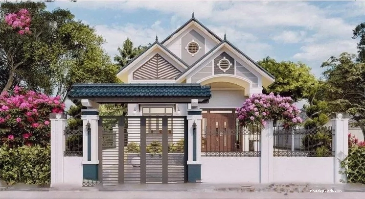 Nhà cấp 4 mái lệch với khoảng sân vườn rộng rãi
