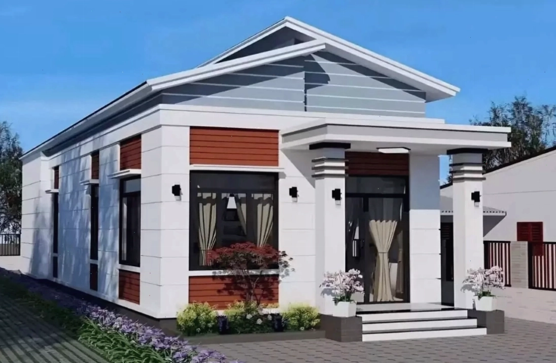 Nhà cấp 4 mái lệch với phong cách đơn giản và hiện đại