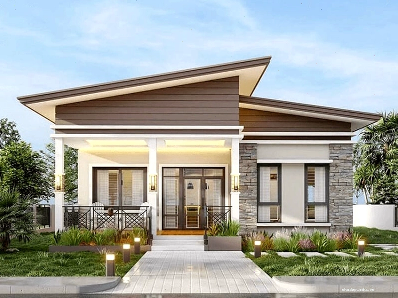 Nhà cấp 4 mái lệch với sân vườn rộng rãi, thoáng đãng