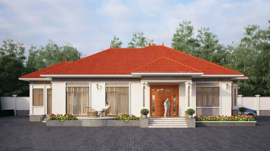 Nhà cấp 4 mái ngói đỏ hiện đại với ban công thoáng đãng
