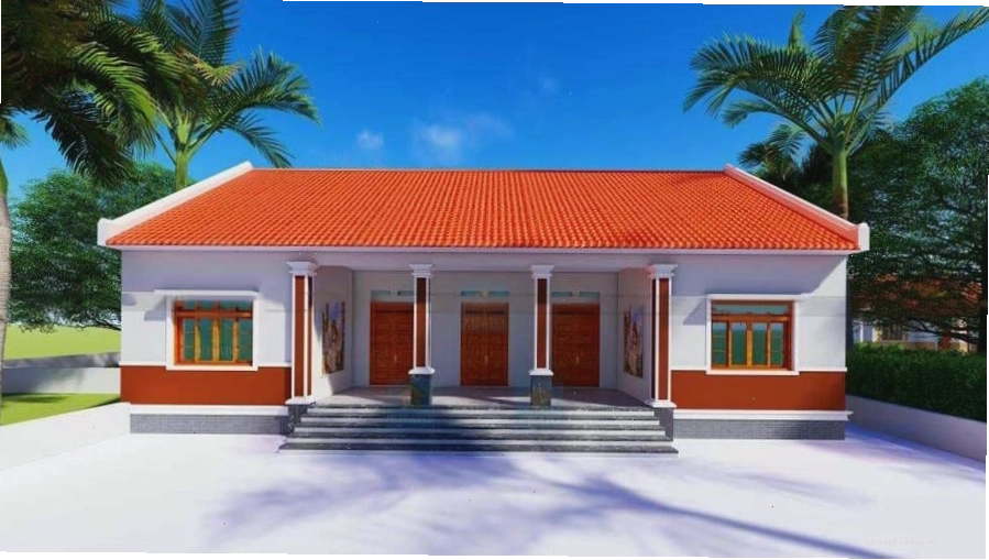 Nhà cấp 4 mái ngói đỏ truyền thống với kiến trúc đơn giản