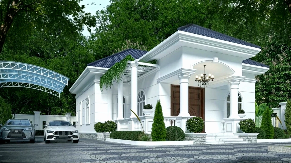 Nhà cấp 4 mái Nhật sang trọng, hiện đại với hệ cửa kính lớn