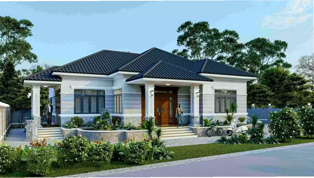 Nhà cấp 4 mái Nhật với sân vườn xanh mát, tạo không gian thư giãn