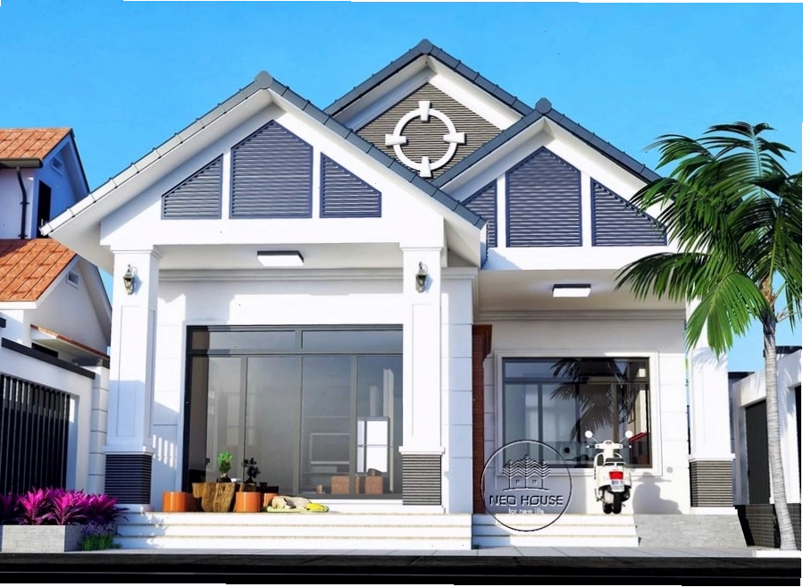 Nhà cấp 4 mái Thái 120m2 mặt tiền ốp đá cao cấp