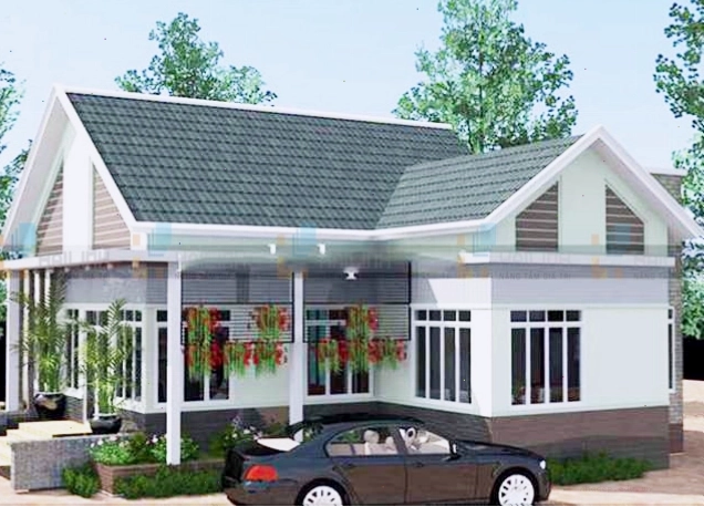 Nhà cấp 4 mái Thái có gác lửng, thiết kế hình chữ L hiện đại