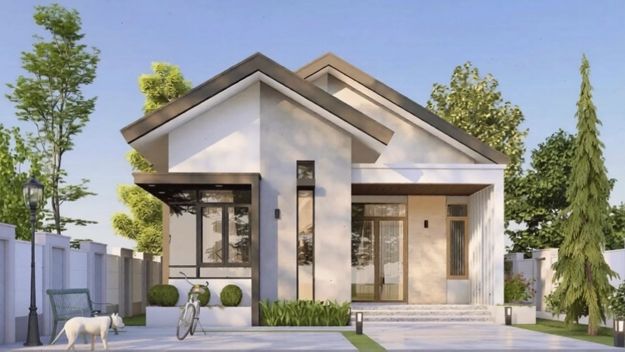 Nhà cấp 4 mái thái đơn giản với sân vườn xanh mát