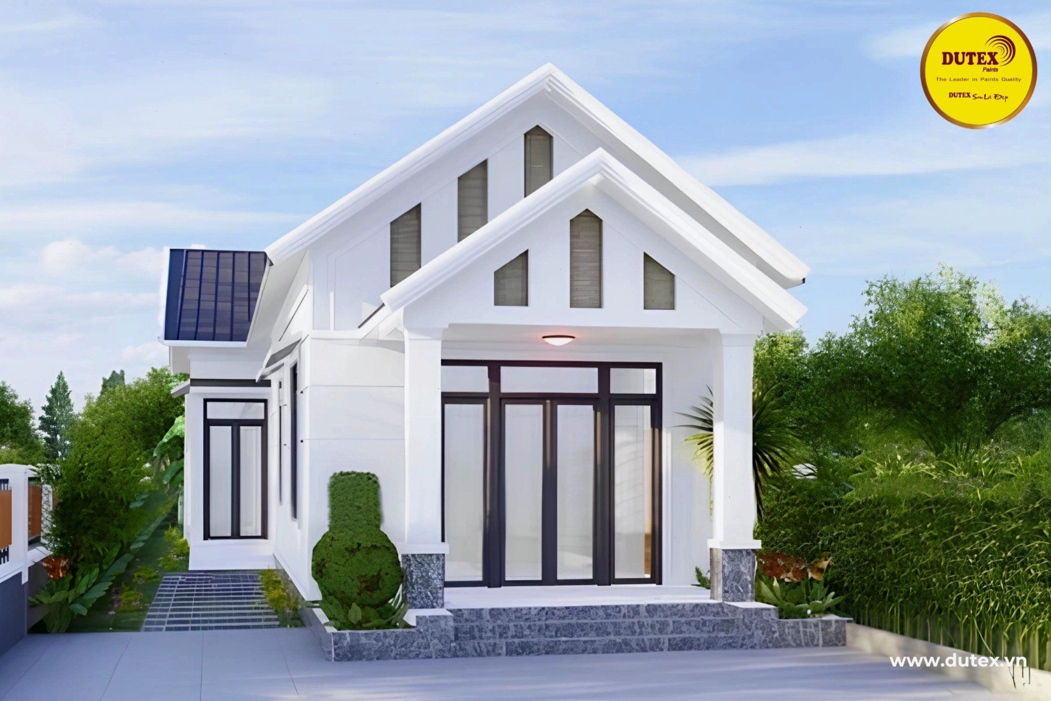 Nhà cấp 4 mái thái sơn màu trắng sứ tạo cảm giác rộng rãi, sáng sủa