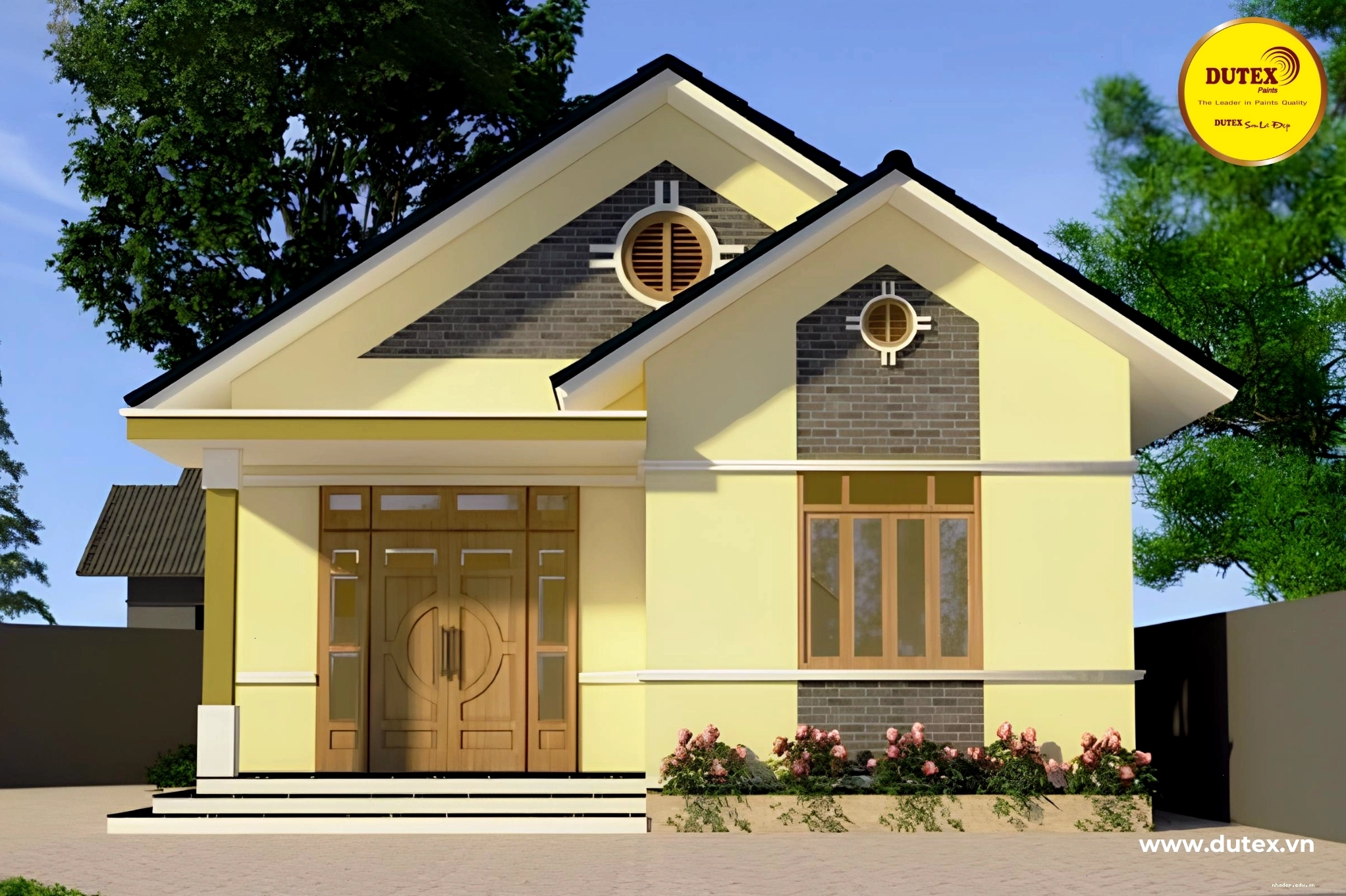 Nhà cấp 4 mái thái sơn màu vàng nhạt ấm áp