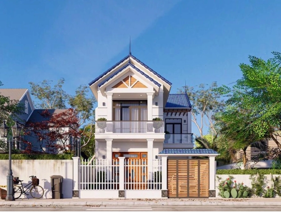 Nhà chữ L 2 tầng mái bằng phong cách Indochine