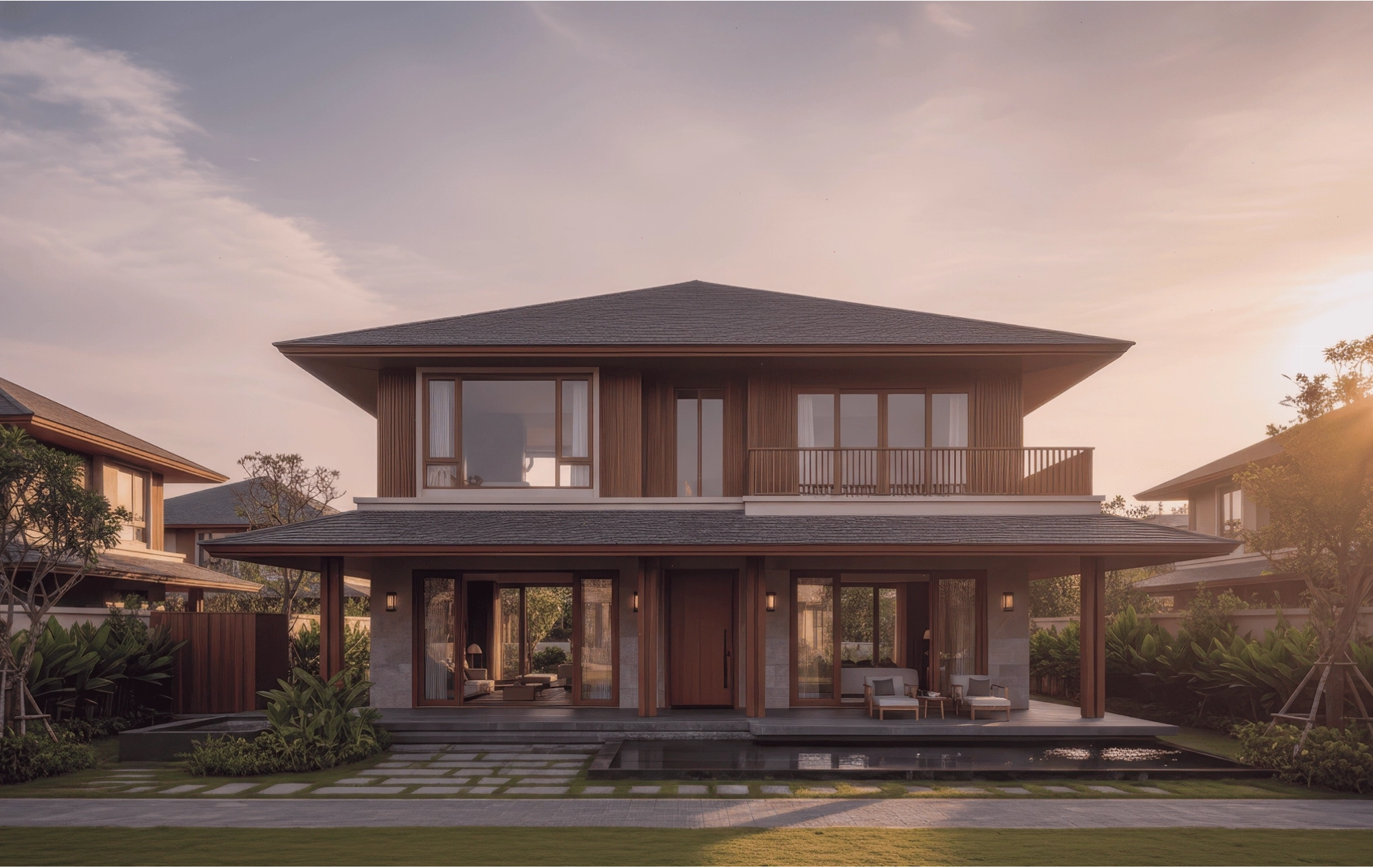 Nhà hai tầng mái Nhật hiện đại với các khối hình học vuông vắn