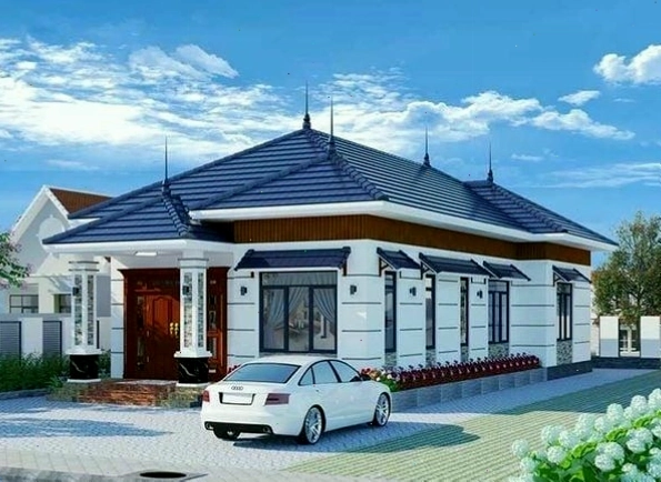 Nhà mái kiểu nhật 1 tầng với phần đua mái ấn tượng