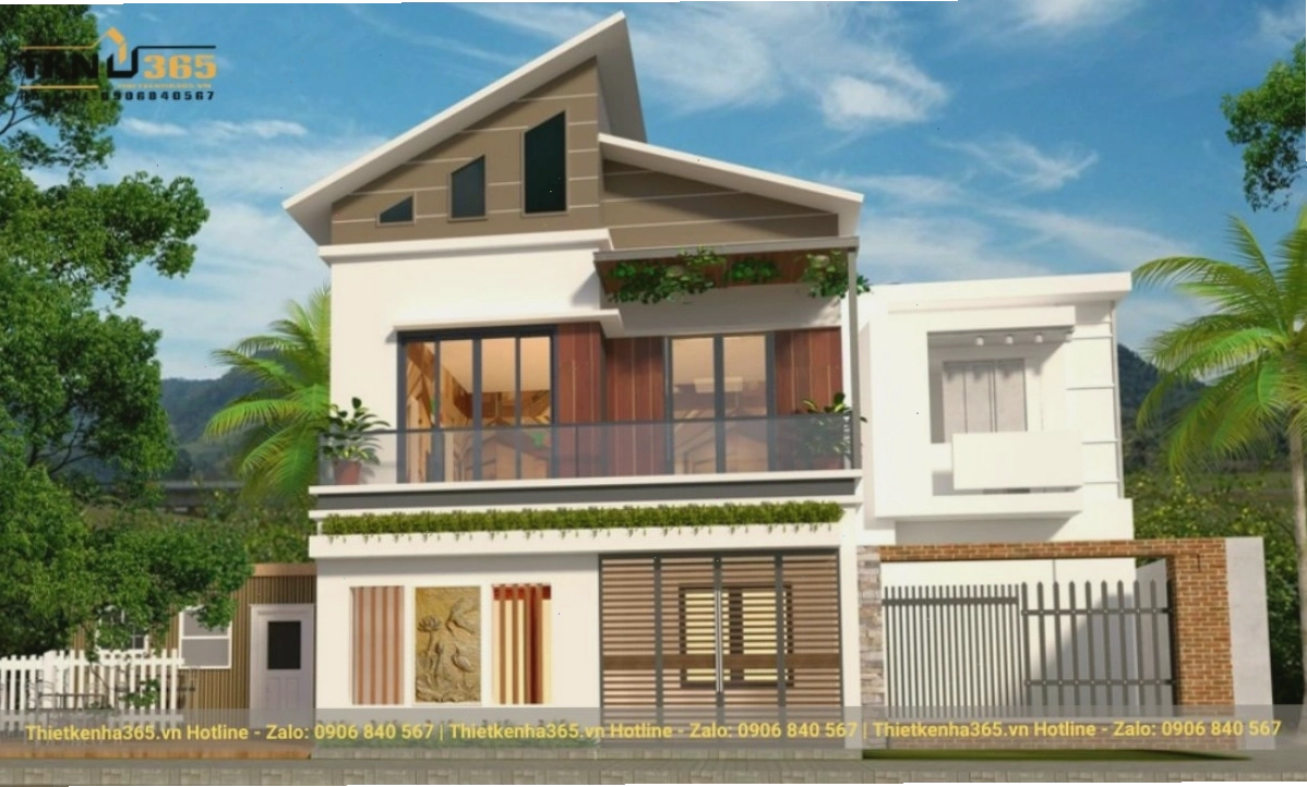 Nhà mái lệch 2 tầng với kiến trúc hiện đại và độc đáo