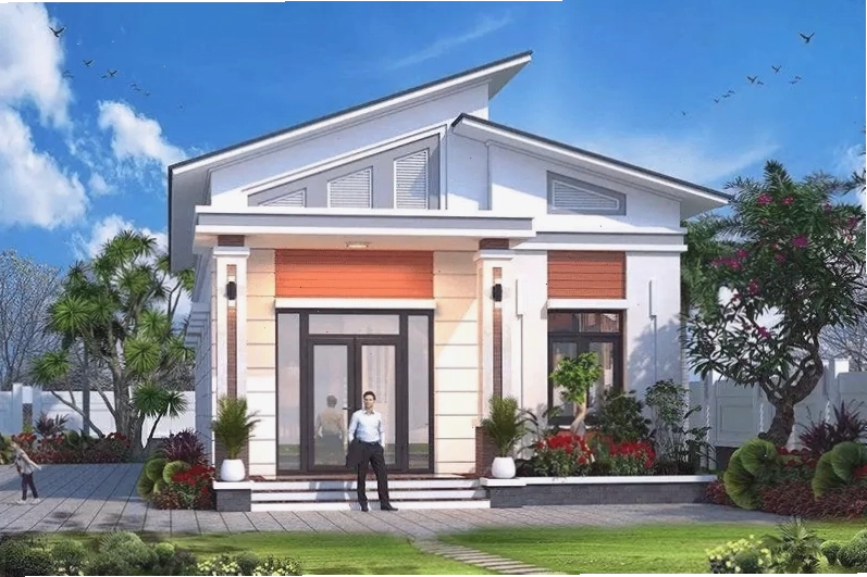 Nhà mái lệch có sân vườn gần gũi thiên nhiên