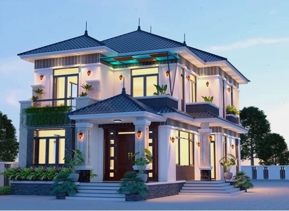 Nhà mái ngói nhật bản 2 tầng với độ đua mái hài hòa