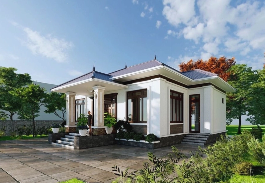 Nhà mái Nhật 1 tầng 4 ngủ với thiết kế gara