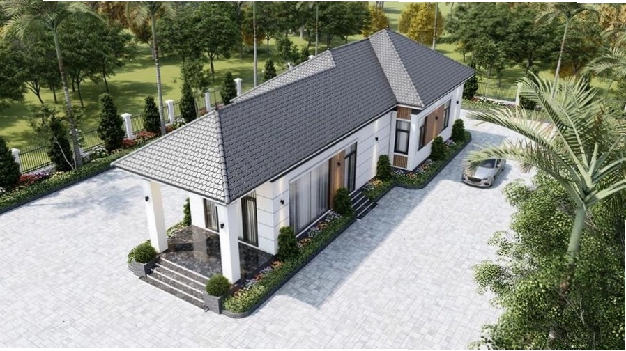 Nhà mái Nhật 1 tầng có khoảng sân chơi cho trẻ