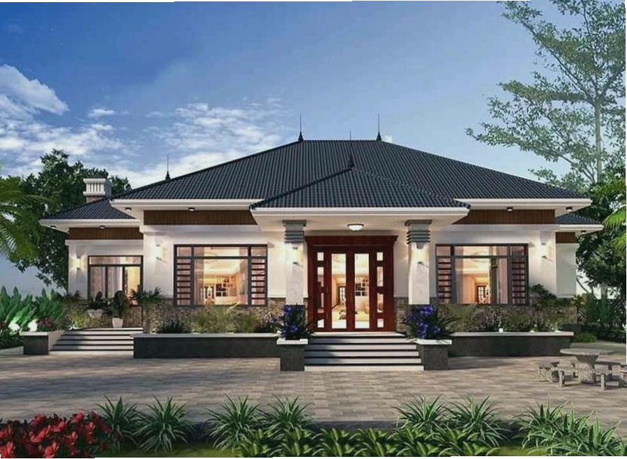 Nhà mái Nhật 1 tầng đẹp tích hợp gara để xe