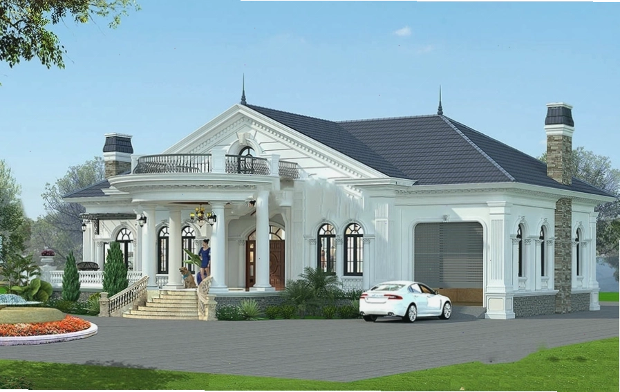 Nhà mái Nhật 1 tầng đẹp với hệ mái dốc và màu sắc trang nhã