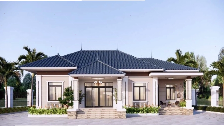 Nhà mái Nhật 1 tầng tân cổ điển với các chi tiết phào chỉ