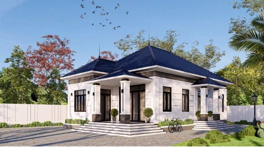 Nhà mái Nhật 1 tầng với ban công nhỏ