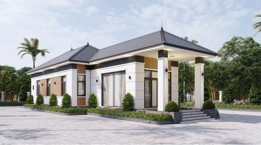 Nhà mái Nhật 1 tầng với view nhìn ra vườn