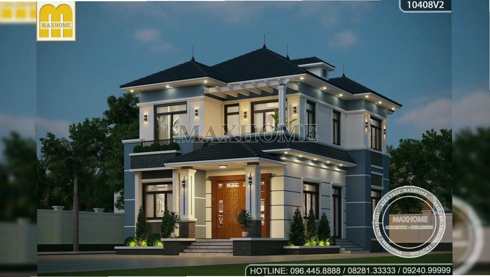 Nhà mái Nhật 2 tầng với màu sơn trắng và nâu tương phản