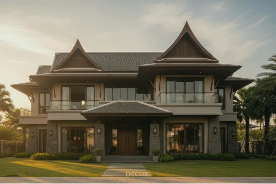 Nhà mái Thái 100m2 bố cục vuông vức, gọn gàng