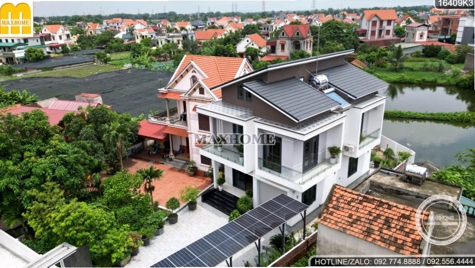 Nhà mái thái lệch 2 tầng đẹp và bề thế