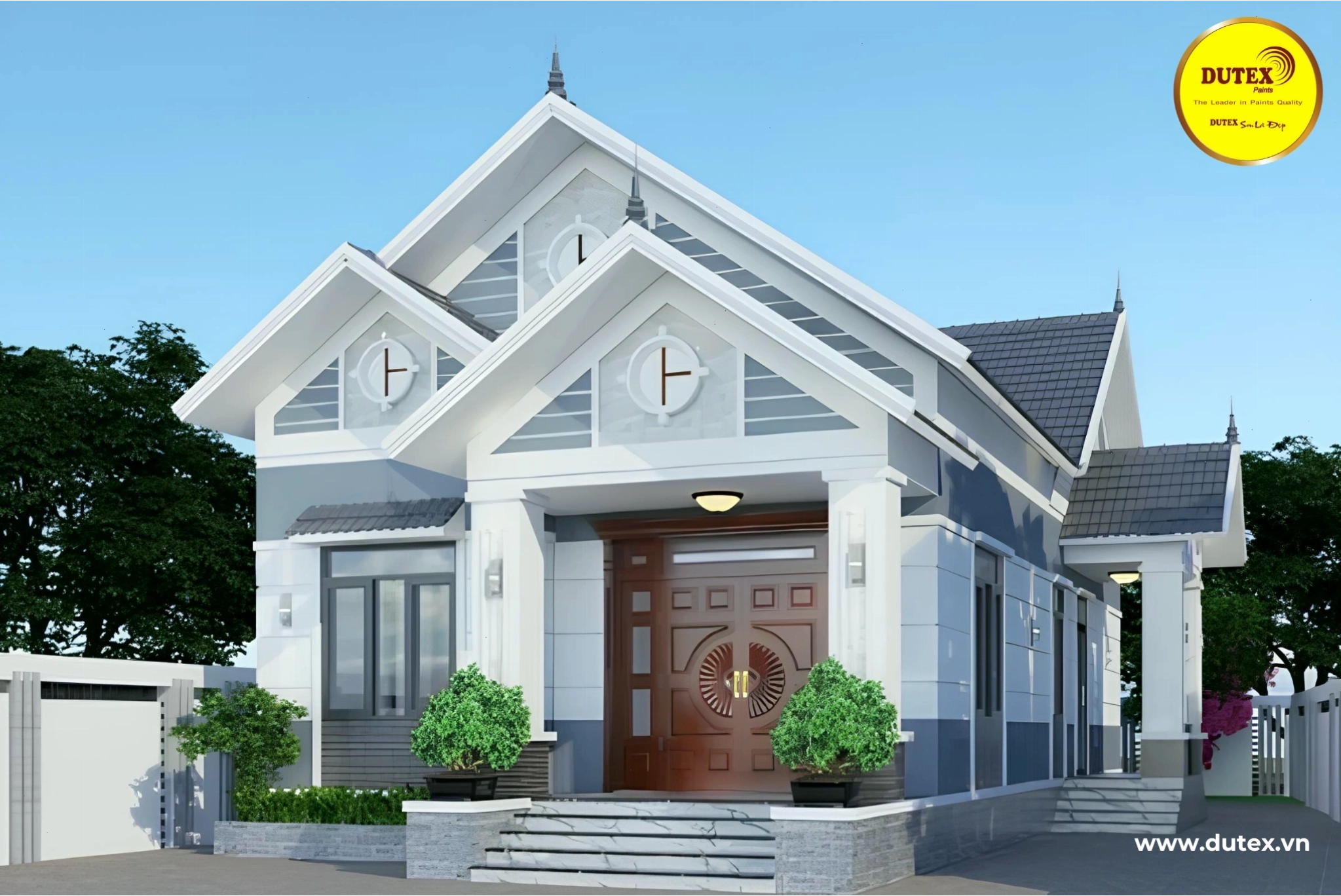 Nhà mái Thái sơn màu xám nhạt hiện đại, sang trọng và tinh tế