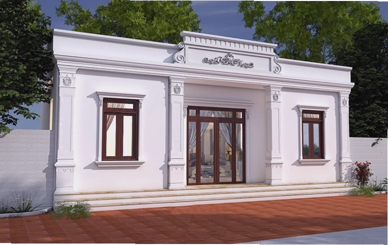 Nhà ống 1 tầng mái bằng phong cách tân cổ điển, có phòng thờ riêng