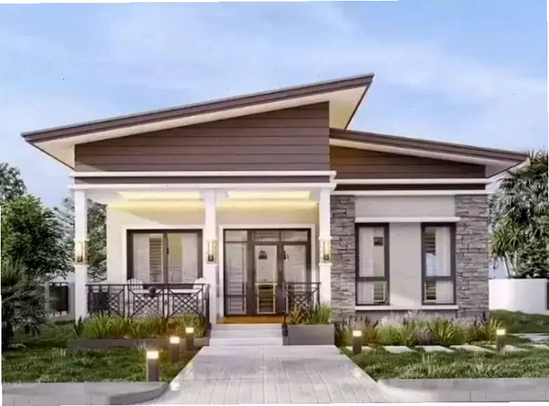Nhà ống mái lệch 2 tầng với thiết kế độc đáo