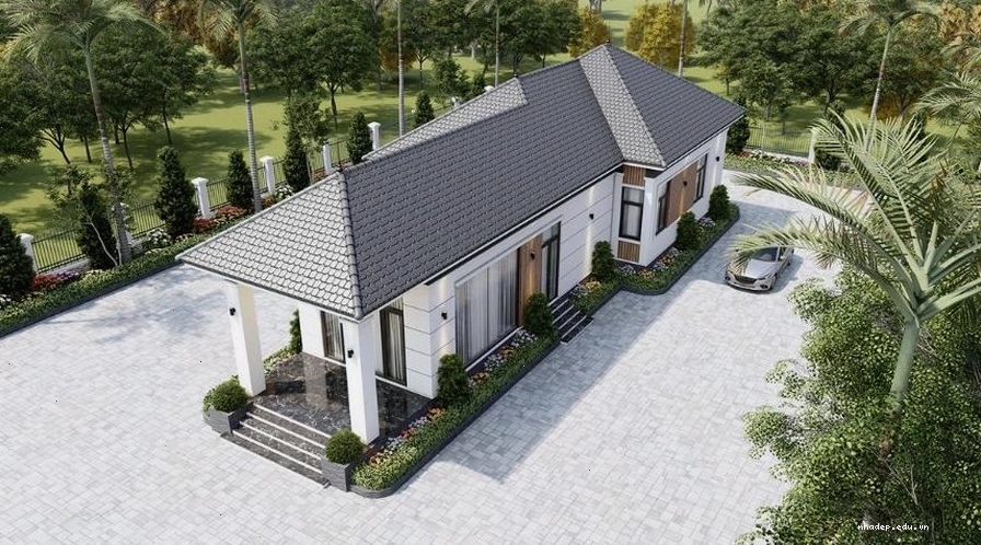 Nhà ống mái Nhật 1 tầng với mái dốc nhẹ, thiết kế tối giản và thoáng đãng