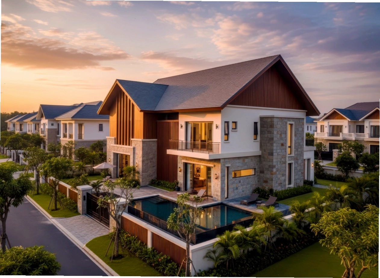 Nhà phố 2 tầng mái thái với không gian xanh mát quanh nhà
