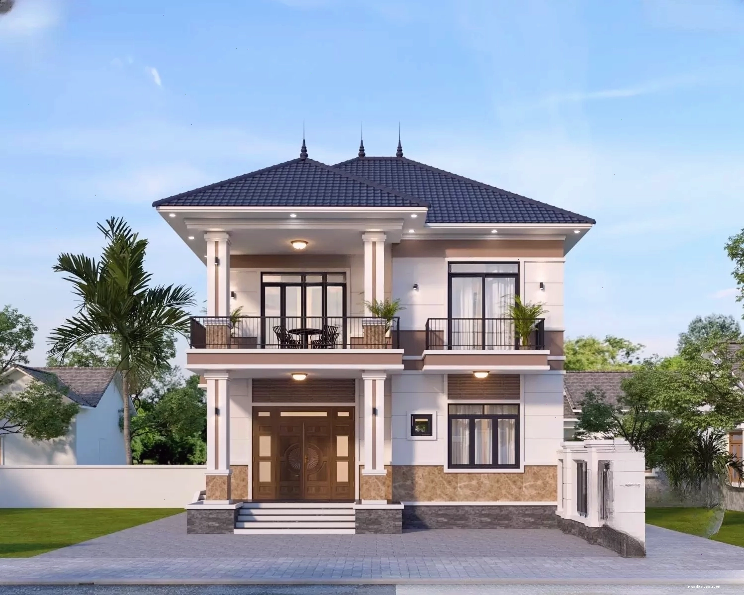 Nhà vuông 2 tầng mái nhật với thiết kế hài hòa, cân đối