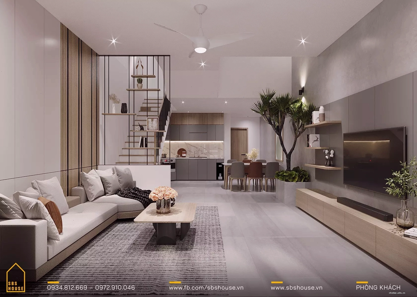Nội thất đẹp hiện đại nhà 5x20 lệch tầng