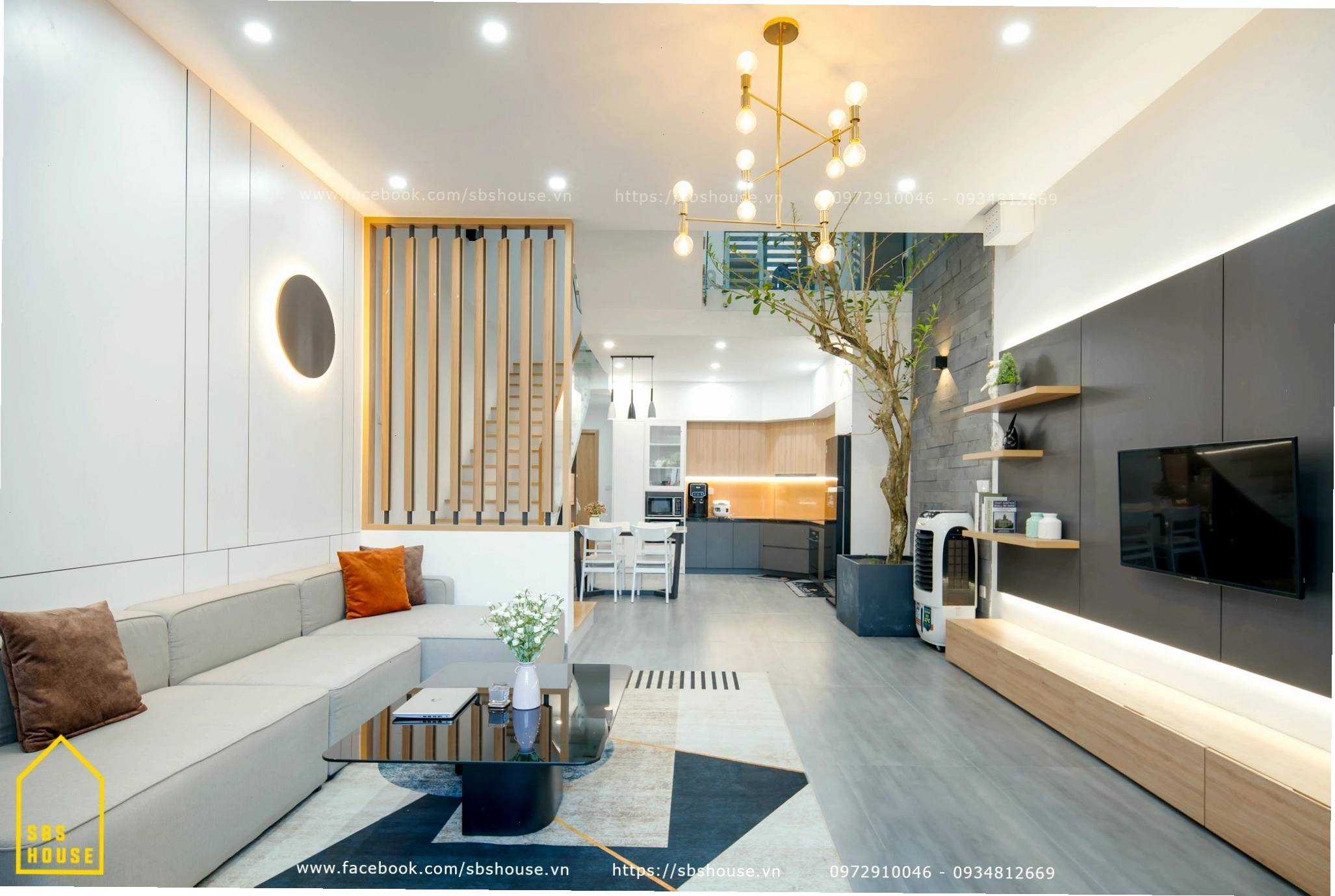 Nội thất hiện đại nhà lệch tầng 5x20 2 tầng với gam màu trung tính