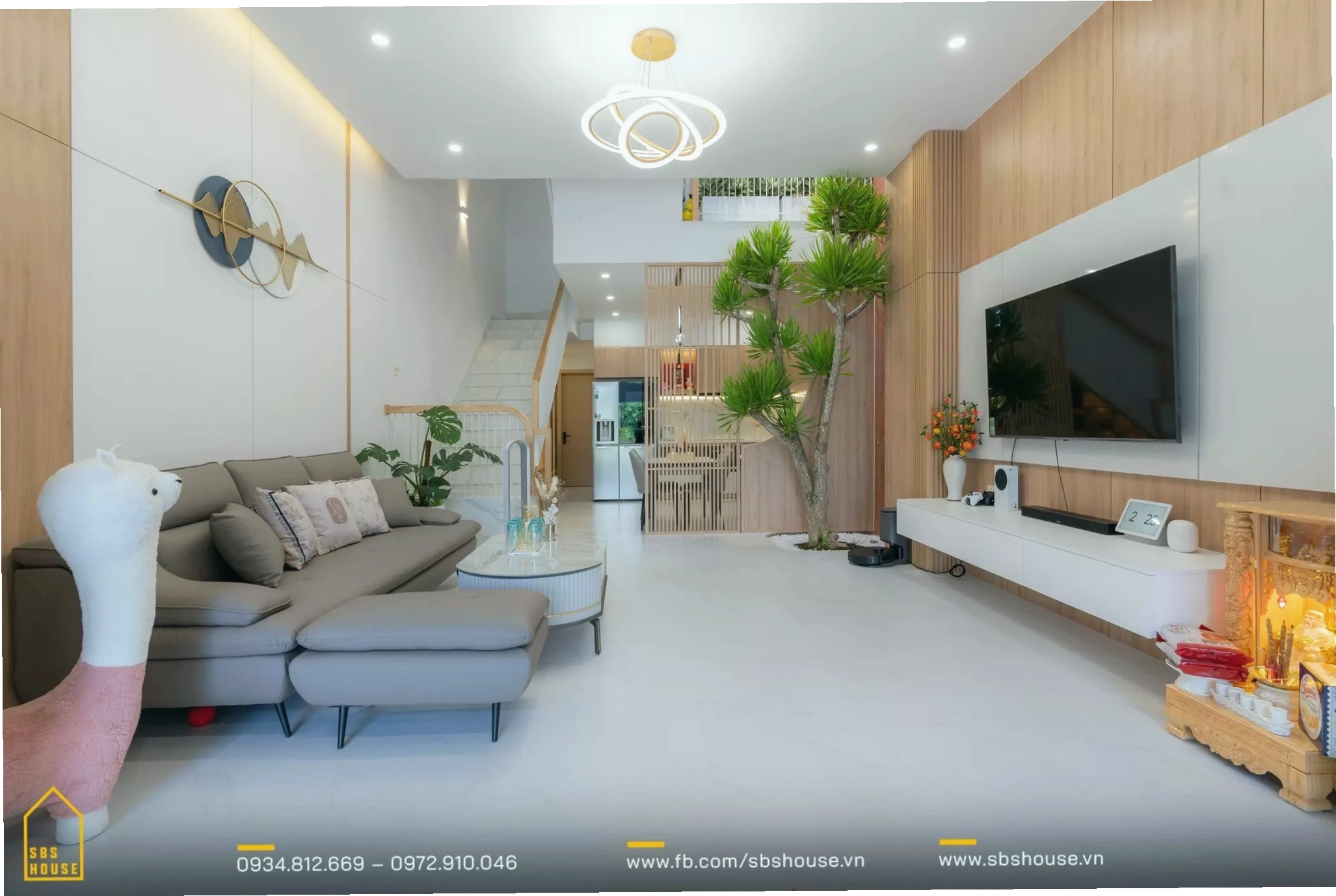 Nội thất nhà lệch tầng 5x20 3 tầng sang trọng và ấm cúng