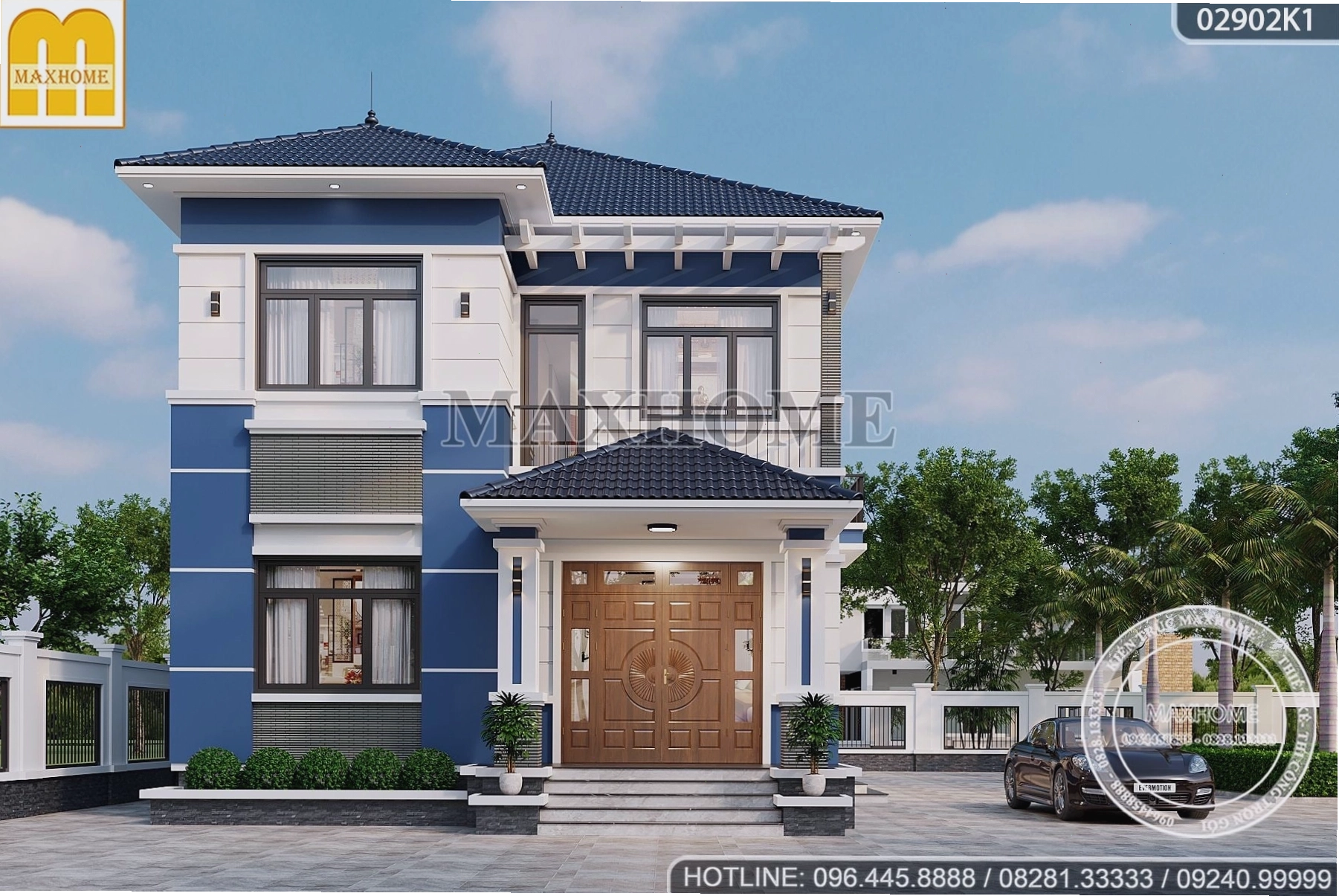 Phối cảnh ban đêm nhà mái Nhật 2 tầng